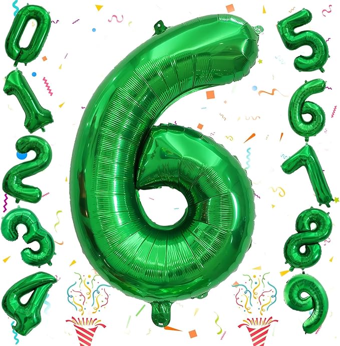 Giant Number Balloons 6, Dark Green 0-9 Set Number Balloons for Women Men, 40 Inch Foil Helium Number Balloon for Boys Girls 6th Birtyday Party Decor Jungle Anniversary Decorations Supplies