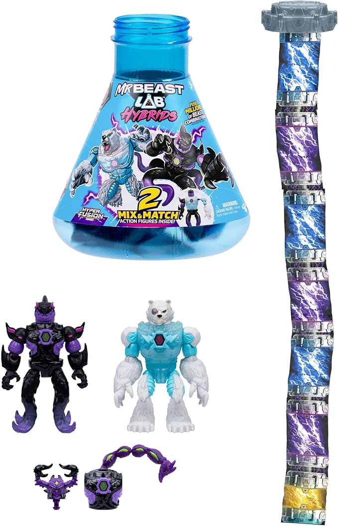 MrBeast Lab Hybrids Multi Pack, Reveal Different Hybrid Parts To Create 2 Mix & Match Action Figures, Plus Parts Of The Golden Panther Dragon, Fuse Millions Of Beast Combinations - Shark VS Polar Bear