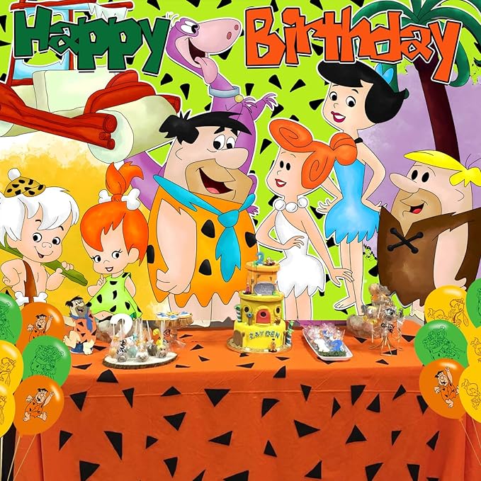 Pebbles and Bam bam Birthday Party Decoration,Flintstones Party Photo Background 5 x 3 FT and 18 Pcs Balloon,Merch Party Backdrop Supplies