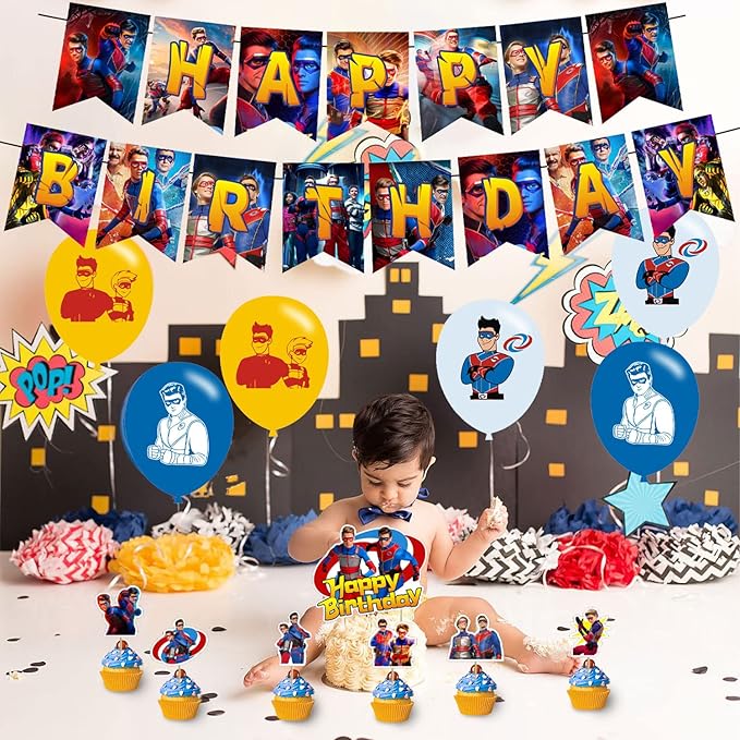 Henry Party Decorations,Danger Birthday Party Supplies Includes Banner - Cake Topper - 24 Cupcake Toppers - 18 Balloons