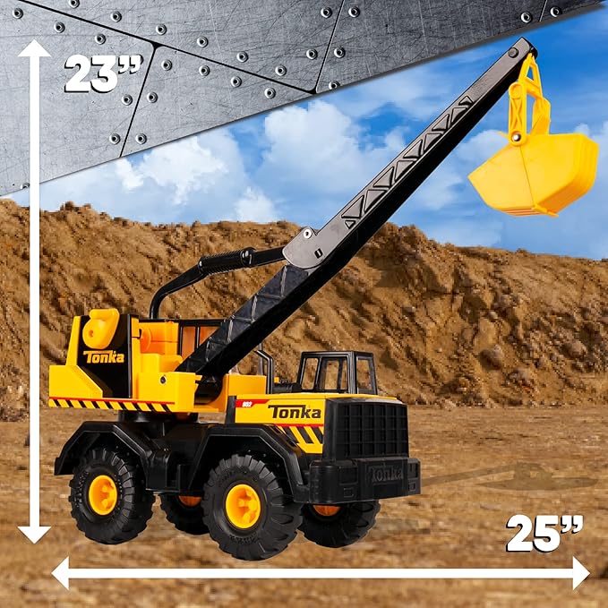 Tonka Steel Classics Mighty Crane - Made with Steel & Sturdy Plastic, Yellow Toy Construction Truck, Boys and Girls, Kids, Toddlers, Ages 3+