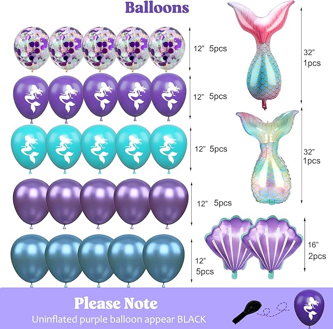 Mermaid Birthday Decorations for Girls, Under The Sea Party Supplies and Decor, Little Mermaid Theme