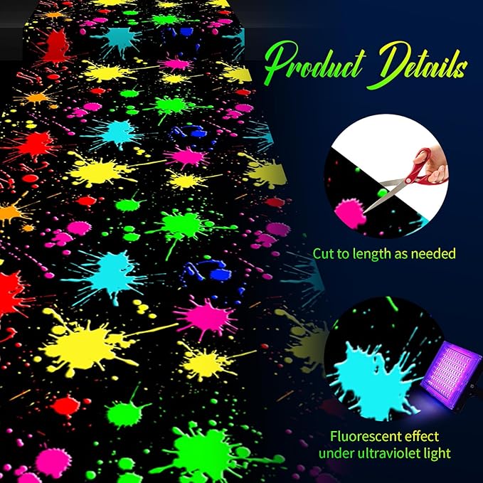 Haull 138 x 59 Inch Glow in Dark Party Supplies Neon Party Decorations Light up Dance Floor Blacklight Rug UV Reactive Fluorescent for Carnival Birthday Wedding Favors (Splash Ink)