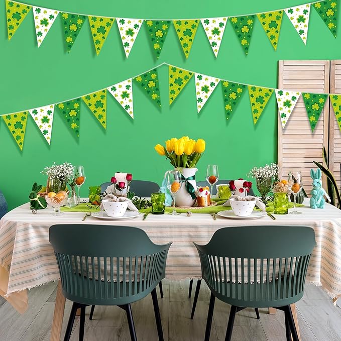 HESTYA 5 Pcs 49ft St. Patrick's Day Banner Luck Green Shamrock Garland Banner Irish National Day Pennant Banners Triangle Flags Patrick's Decorations for Outdoor Indoor Home Irish Party Supplies