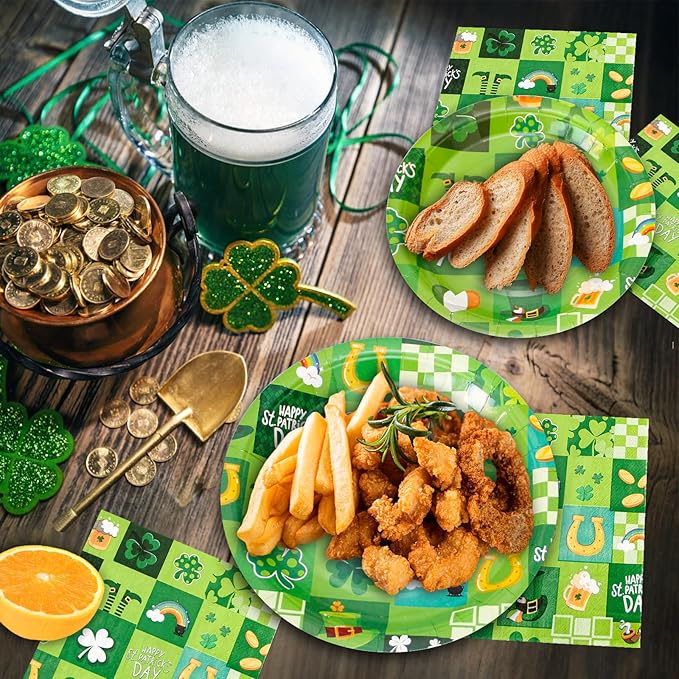 180Pcs St Patricks Day Party Supplies Paper Plates and Napkins Serve 60 Disposable Tableware Set for Birthday Party Decorations Game Day Family Holiday Sports Events