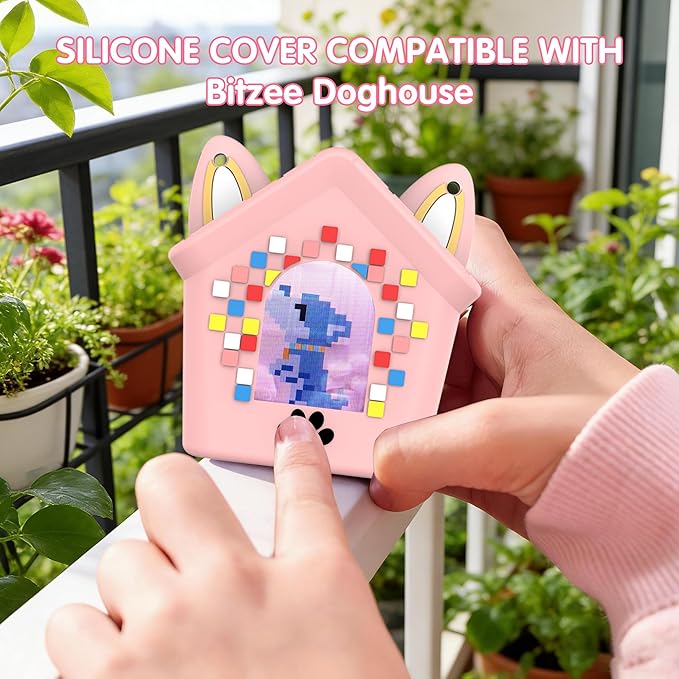 Silicone Case for Bitzee Doghouse Interactive Digital Pet, Shockproof Protective Cover for Doghouse Bitzee Virtual Electronic Pets Accessories with Lanyard (Pink)