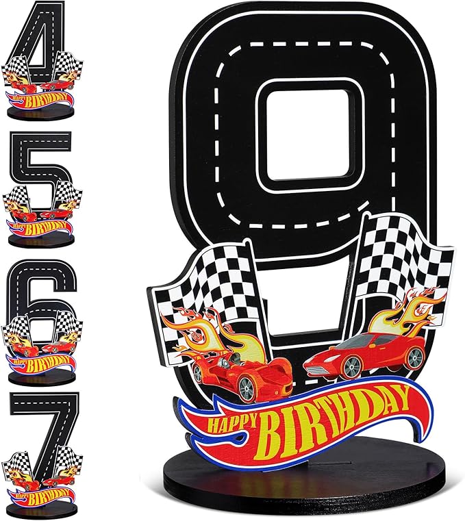 Race Car 9th Birthday Number Sign Centerpiece Race Car Theme 9th Birthday Party Supplies Wooden Table Decoration Photo Props for Boys Nine Years Old