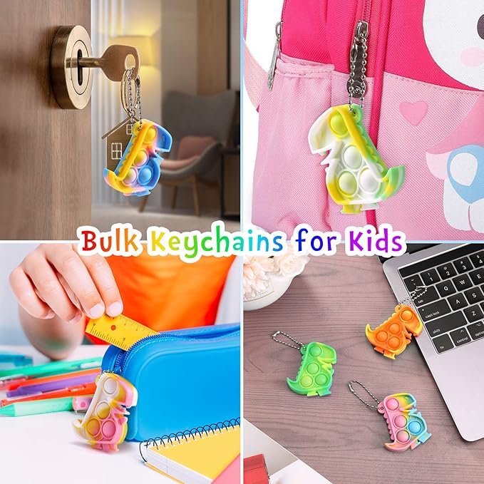 Dinosaur Party Favors Dinosaur Keychains Kids Party Favors Fidget Toys Bulk 30 Pack Mini Pop Fidget Keychain Its, Dino Favors for Kids 4-8 Children Mini Supplies It Small Birthday Decorations Trinkets