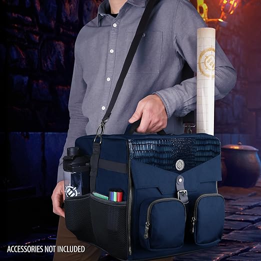 ENHANCE Board Game Shoulder Bag - Collector's Edition Board Game Storage with Shoulder Strap and Accessories Pockets for Dice, Cards, More - Reinforced Carrier Protects Tabletop Games (Dragon Blue)