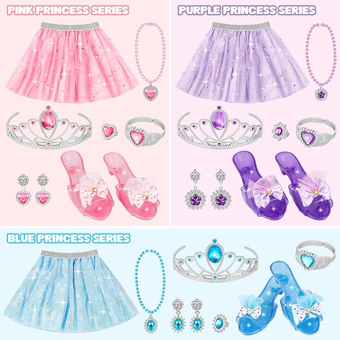 Princess Dress Up Toys & Jewelry Boutique Set for Girls, Costume Play Set with Skirts, Shoes, Crowns & Accessories, Pretend Role Play Gift for Toddler Girls Ages 3 4 5 6, Birthday Party Favors