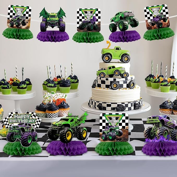 9Pcs Monster Truck Honeycomb Centerpieces Monster Truck Birthday Party Decorations Monster Truck Table Decorations Monster Truck Party Supplies