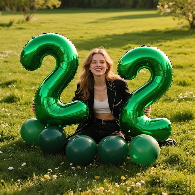 40 Inch Green Number 22 Digital Balloon,Jumbo Mylar Foil Helium Balloon for 22 Balloons for Birthday Party,Wedding Anniversary Party Decorations