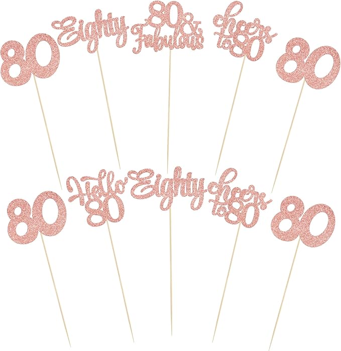 Gyufise 15Pcs 80th Birthday Centerpiece Sticks Eighty Happy 80th Table Flower Centerpieces Sticks Cheers to 80 Floral Decorations for 80th Birthday Party Centerpieces Supplies Rose Gold