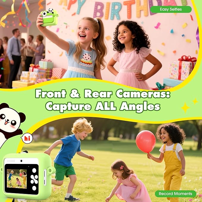 Kids Camera Instant Photo Printing,HD Digital Video Dual Cameras with Panda Silicone Case,Kids Digital Camera That Print Photos Easter Birthday Gift for Boys and Girls with 32GB SD&3 Rolls Print Paper