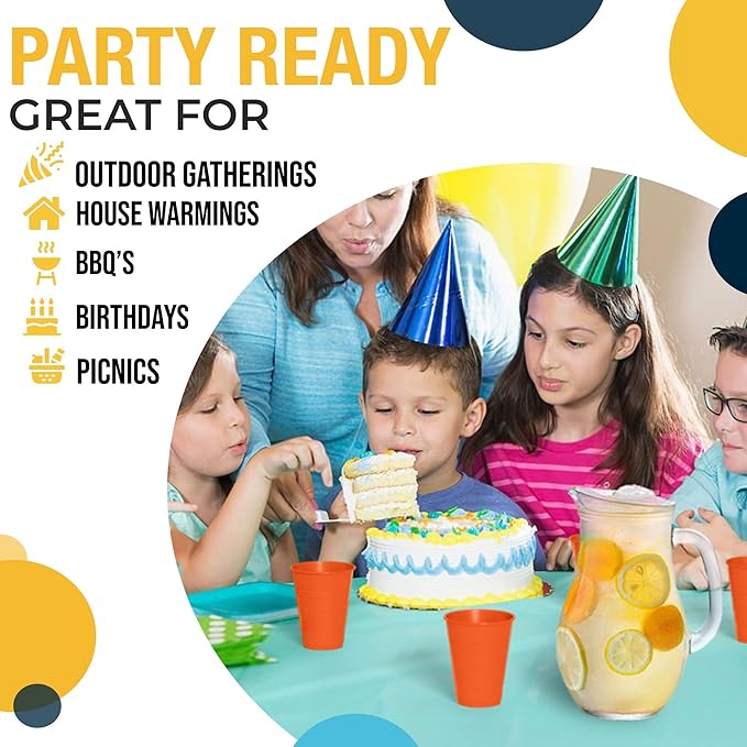 Exquisite Party Solids 12 Oz Orange Plastic Cups For Party Supplies 50 Pack | Orange Disposable Cups Plastic | Disposable Drinkware For Parties, Events & Everyday