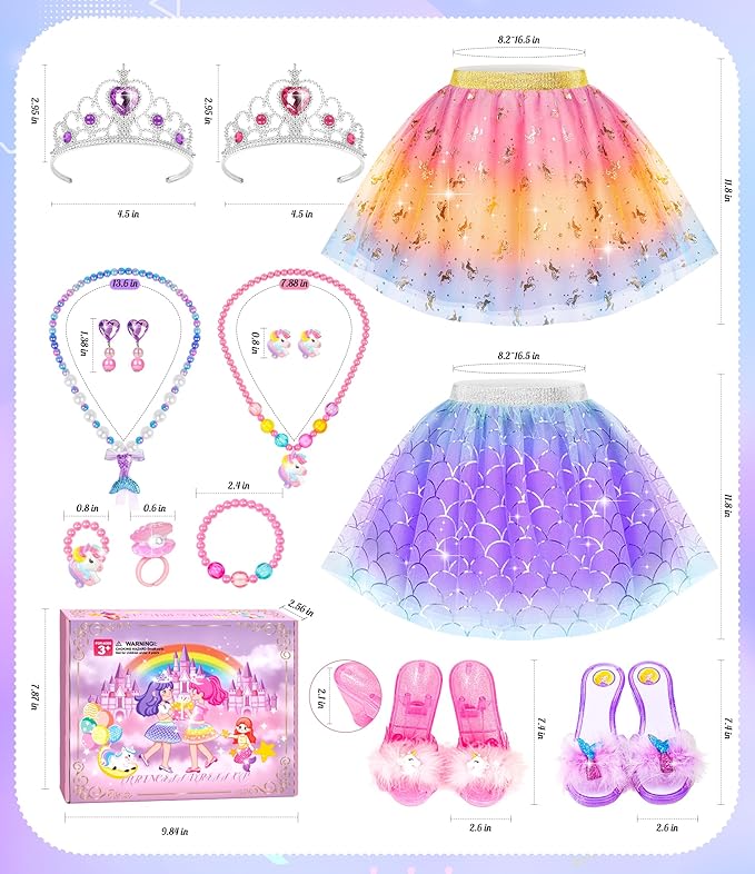 Princess Dress Up Shoes Set, Girls Dress Up Toys, Jewelry Boutique Crown Necklace Earrings Rings Bracelet, Princess Dresses Role Pretend Play Gifts Princess Toys for Girls Aged 3 4 5 6