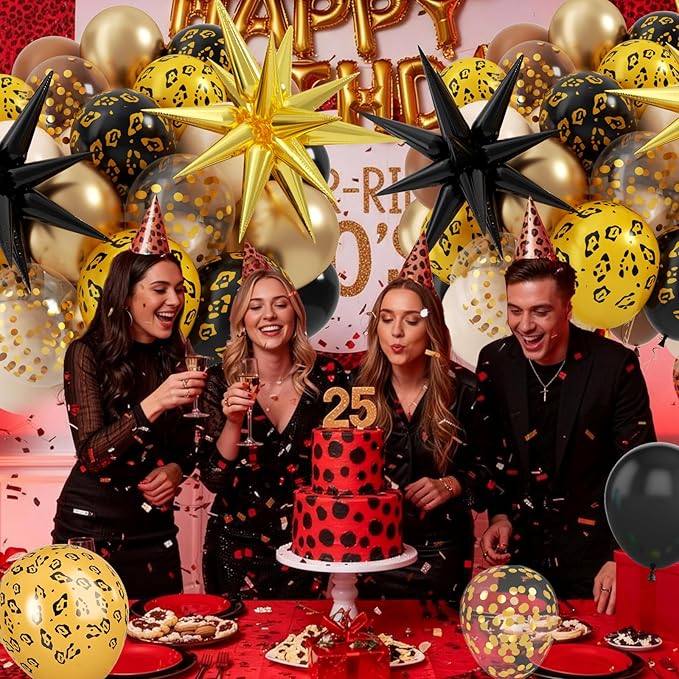 Cheetah Print Balloon, 12 Inch Black Brown Gold Balloons with Leopard Print Balloons Star Foil Balloons Leopard Jungle Animal Decorations for Cheetah Theme Birthday Cherry Vintage Party Supplies