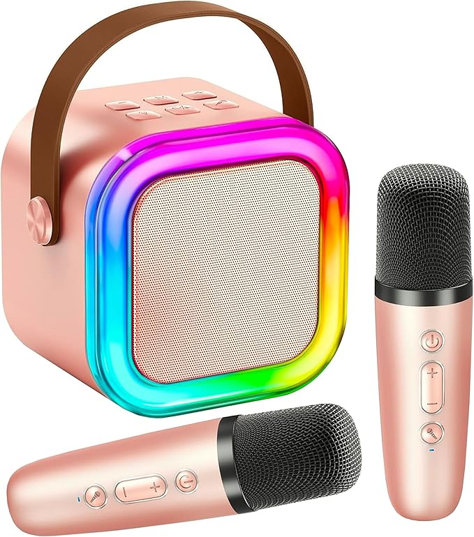 Mini Karaoke Machine KTV Machine for Kids Mini Karaoke Machine with 2 Wireless Microphones,Karaoke Machine for Kids High Sound Quality Kids Karaoke Machine with Easy Connectivity (Pink - 2 Mics)
