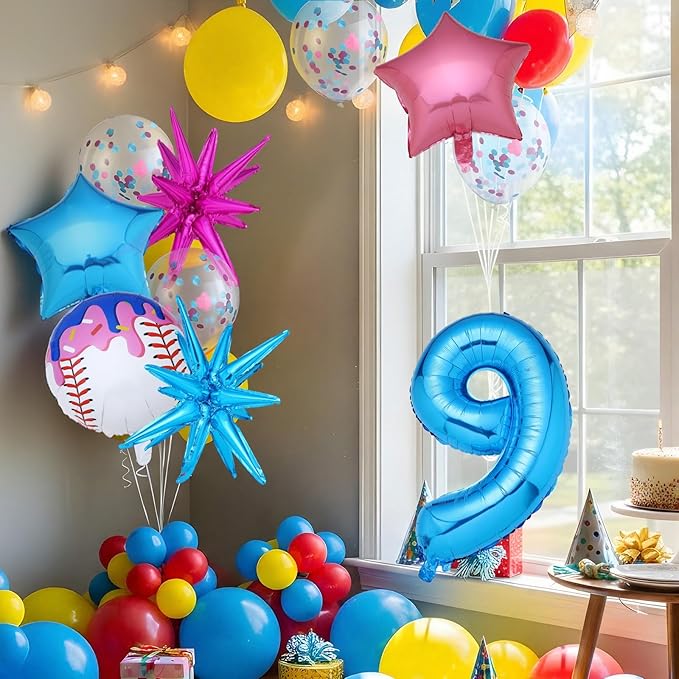Ceenna 11 Pcs Ice Cream Drip Baseball Birthday Party Decorations 9th Baseball Balloons Birthday Decoration Sports Theme Party Supplies 32inch Foil Number 9 Balloon for Summer Ice Cream