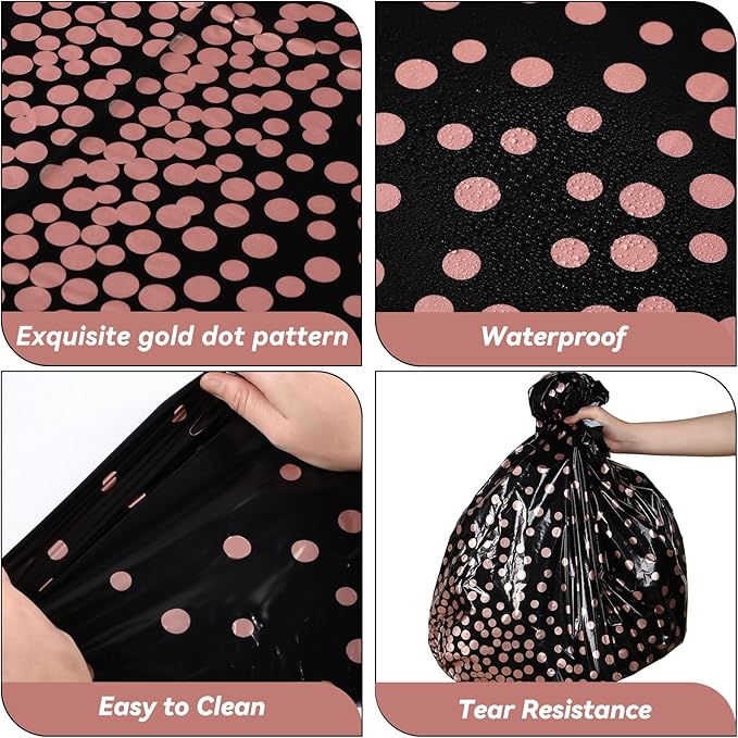 VitalCozy Round Dot Tablecloth 84 Inch Plastic Table Cover Polka Dot Confetti Tablecloths for Easter 2026 Graduation Prom Wedding Birthday Spring Party Supplies(Black and Rose Gold,3 Pcs)