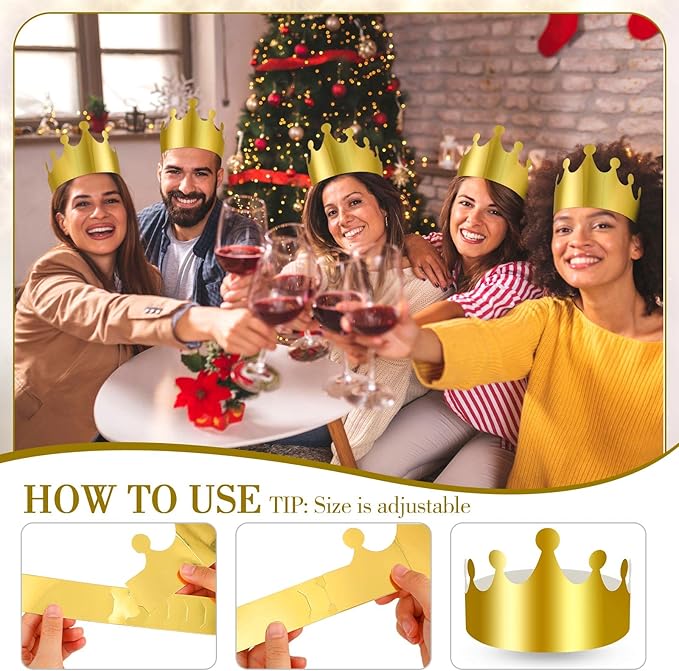 Crtiin 200 Pcs Gold Paper Crowns Bulk King Crown Princess Hats for Birthday Celebration Party Supplies