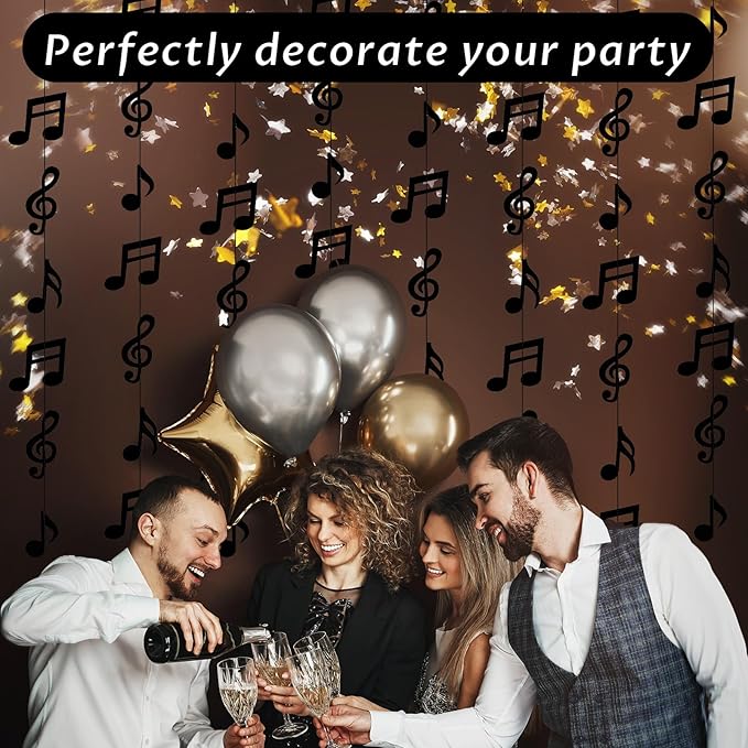 8PCS Music Notes Party Decorations, Black Musical Note Hanging Swirl, Music Theme Party Supplies, Musical Notes Garland for Concerts, Music-Theme Parties, Birthdays, Weddings and Baby Showers