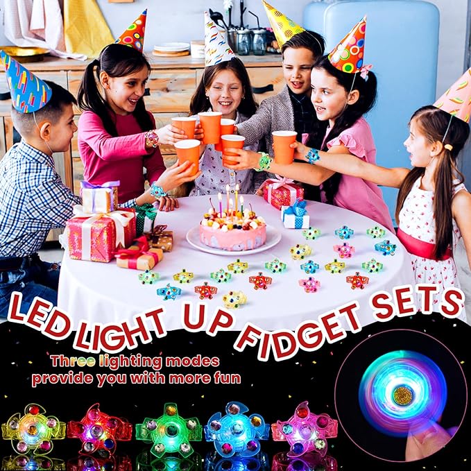 SCIONE 8 Pack LED Light Up Fidget Spinner Bracelets, Glow in The Dark Party Supplies Party Favors for Kids 4-8 8-12, Birthday Gifts, Treasure Box Toys for Classroom Goodie Bags Stuffers
