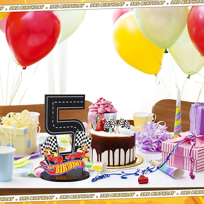 Race Car 5th Birthday Number Sign Centerpiece Race Car Theme 5th Birthday Party Supplies Wooden Table Decoration Photo Props for Boys Five Years Old