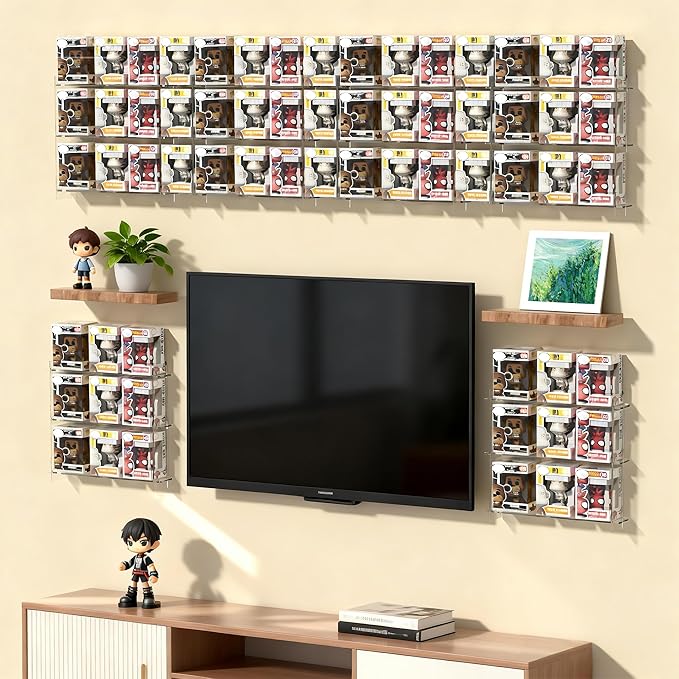 Wall Display Shelves, Acrylic Floating Shelves for Mini Toys, Clear Collectibles Display Case 2 Pack