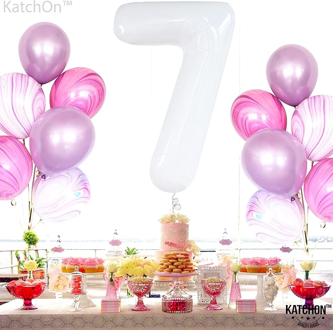 KatchOn, Giant White Number 7 Balloon - 40 Inch | 7th Birthday Balloon for 7th Birthday Decorations | 7 Balloons for Birthday | Number Balloons for Anniversary Decorations