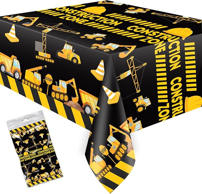 Construction Table Cloth 54 x 108 Inch Dump Truck Table Covers for Construction Theme Boys Baby Shower 1st 2nd 3rd 4th Birthday Party Supplies Table Decorations Favors