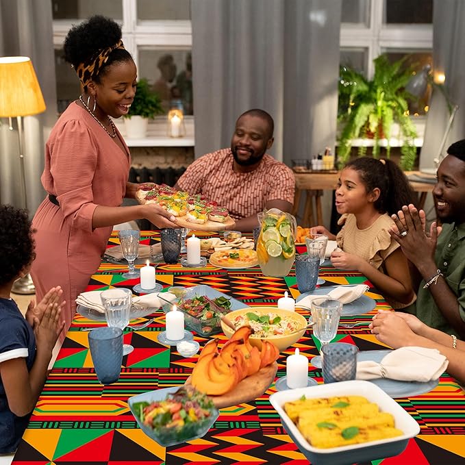 3 Packs Happy Kwanzaa Happy Juneteenth Tablecloth Decorations, African Disposable Waterproof Plastic Striped Checkered Table Covers, Afro Tablecloths for African-American Party Favor Supplies