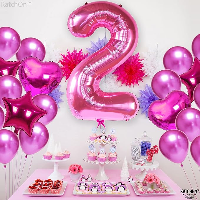 KatchOn, Pink Number 2 Balloon - 40 Inch | Hot Pink 2 Balloon Number, Two Cool Birthday Party Decorations Girl | 2nd Birthday Decorations for girl | 2nd Happy Anniversary Decoration