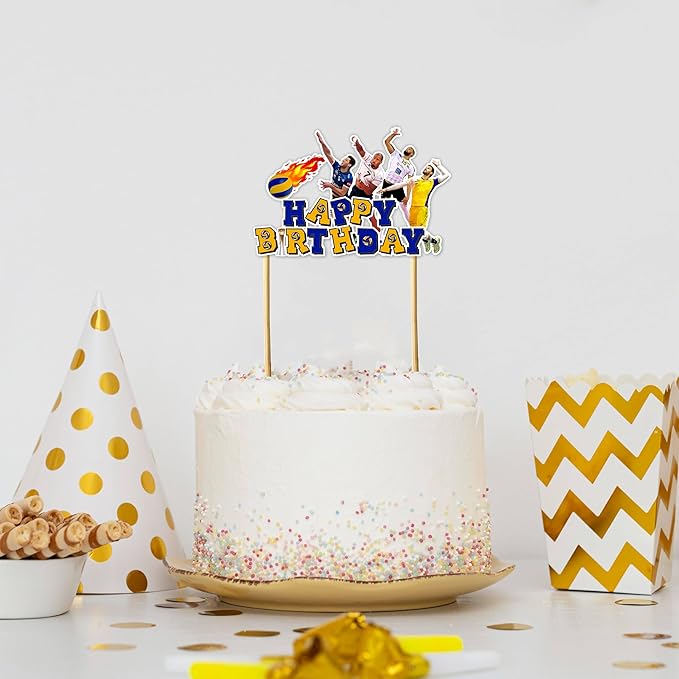 Volleyball Happy Birthday Cake Topper - Sporty Volleyball Design, Athletic Theme Party Cake Decoration for Birthday Celebration, Dessert Table Display, Sports Event Decor, Photo Prop.