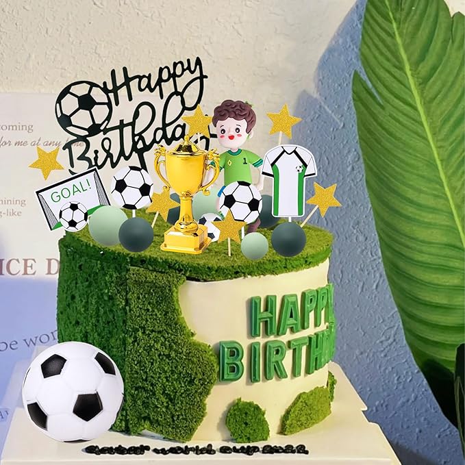 Knana 26Pcs Soccer Cake Toppers - Soccer Ball Cake Theme Decorations for Birthday Party Supplies