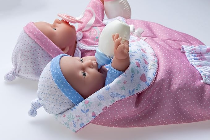 JC Toys La Baby 11" Soft Body Twin Baby Dolls – Removable Outfits and Reversible Sleeping Bag & Accessories– Small Baby Doll Toys for Children 12 Months +