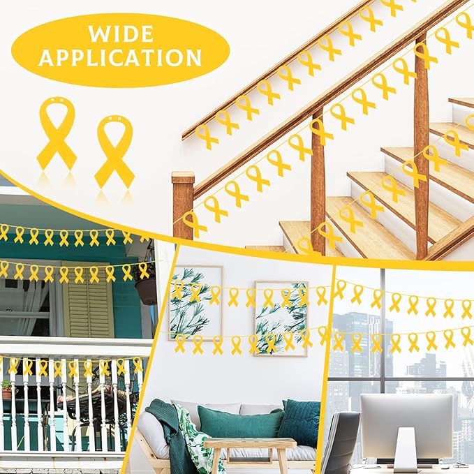 VitalCozy 10 Pcs Ribbon Awareness Banner 13.1 ft Ribbon Garland Cancer Awareness Decor Cancer Free Decorations for Society Events Groups Fundraisers Party Supplies(Yellow)