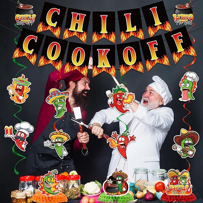 Chili Cook Off Decorations Include Chill Cook Off Banner Chili Hanging Swirls Honeycomb Centerpieces Chili Contest Tasting Competition Theme Party Supplies