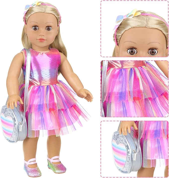 ZITA ELEMENT 18 Inch Doll 14 Pcs Accessories Makeup Set with Dress for Generation Doll Makeup Beauty Set for Girl Doll(No Doll), ZT-AG-HZP-14B