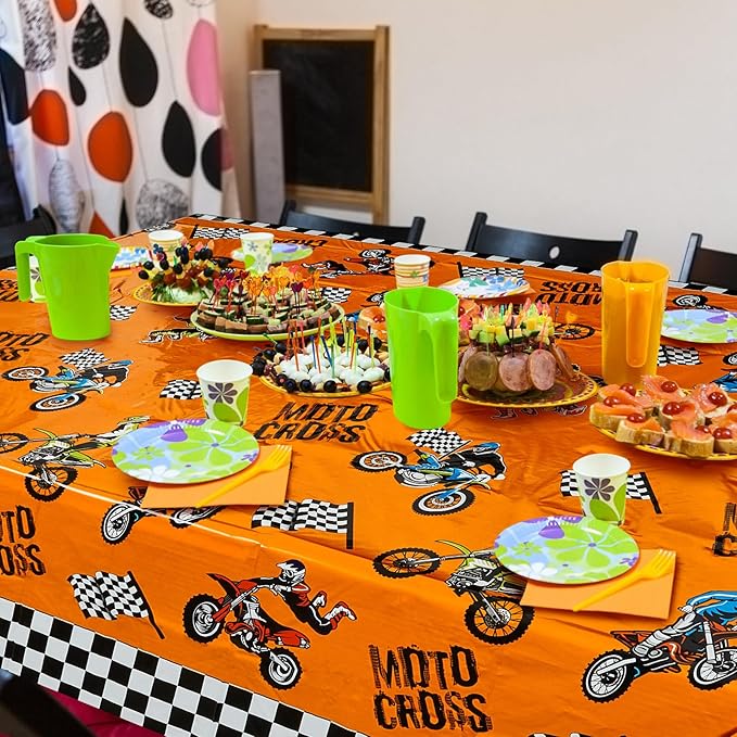 Patelai Dirt Bike Birthday Party Decorations Tablecloths Motorcycle Dirt Bike Theme Table Covers Checkered Racing Baby Shower Party Favor Supplies(3 Pieces)