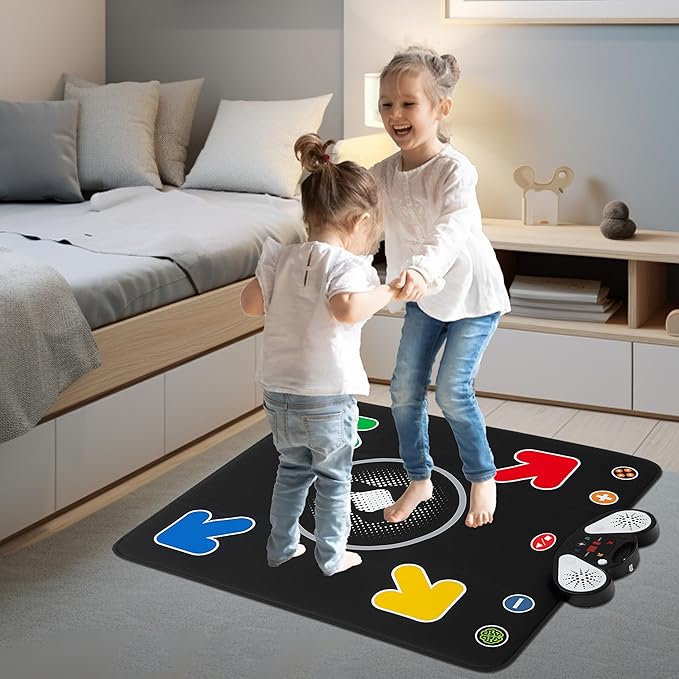 Dance Mat for Kids - Light-up Electronic Rhythm Step Play Mat, Music Game Pad Toy for Girls Boys 3-12, Challenge Playmat Gift Built-in Songs, MP3 External Play, 5 Levels, Adjustable Volume