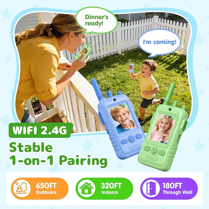 Walkie Talkies for Kids Video Toys, 2Pack Rechargeable Video Intercom Kids Walkies Talkies with 2.0" IPS Screen & Long Range, Outdoor Christmas Birthday Gifts for Boys Girls 3-12 Year Old