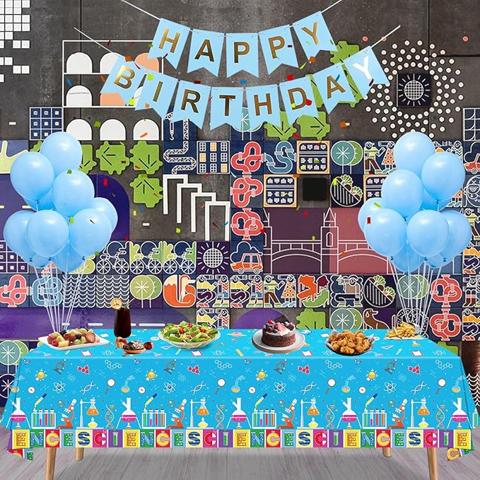 4 PCS Science Tablecloth Decorations Mad Scientist Theme Birthday Party Supplies Science Table Cover Rectangular  51 x 86in Laboratory Table Covers for Lab Party Decor