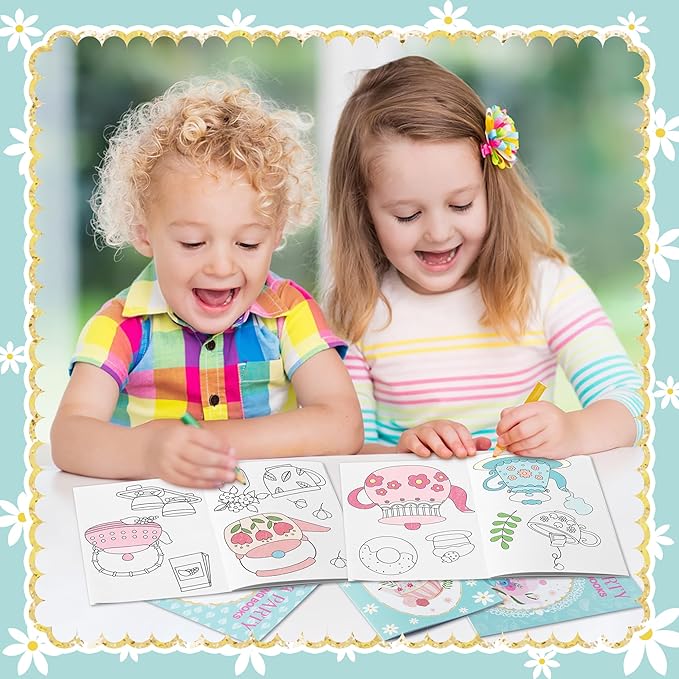 Tea Party Coloring Books for Kids 24Pcs Bulk Tea Time Themed Mini Coloring Booklet DIY Art Drawing Book with Teapots Cups for Toddlers Kids Classroom Birthday Party Favors Goodie Bag Filler