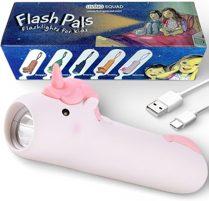 Rechargeable Unicorn LED Flashlight for Girls - Magical Silicone Kids Toy Light, Eye-Protection Dimmable 3 Modes, USB-C Charging, Small Handheld Flashlight for Reading, Camping, Birthday Gift
