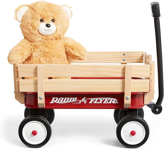 Radio Flyer Mini Steel and Wood Wagon for Kids, 19" Toy Wagon for Kids Aged 1.5+, with Teddy Bear, Play-Size Version of the Classic, Durable Wheels, Working Handle, for Toys, Crafts & Gift Displays