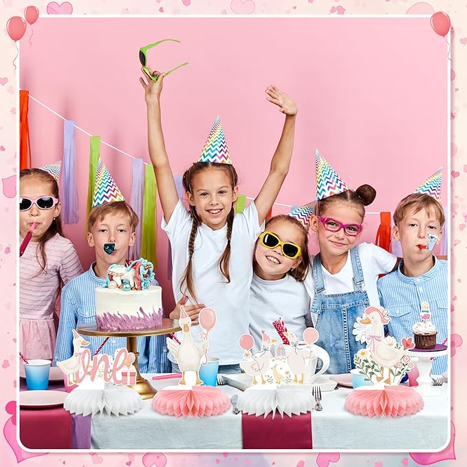 8 Pcs One Silly Goose Birthday Decorations Silly Goose Birthday Honeycomb Centerpieces Pink 1st Party Supplies for Women Pink Bow Duck Funny Party Supplies