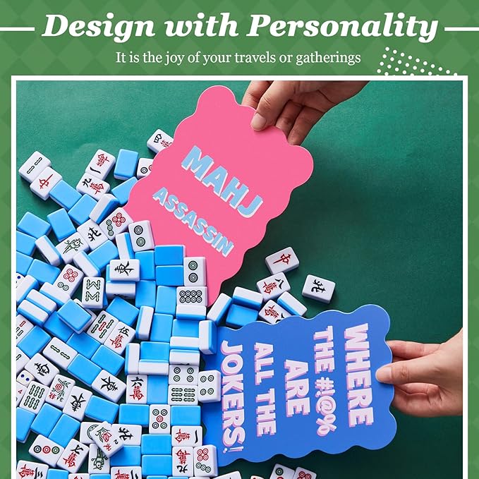 Soulchen 4 Pcs Mahjong Tile Mixer Shufflers for Mixing and Shuffling Tiles Plastic Mahjong Accessories Gifts for Lovers Games Decorative Printed Design (Pink & Blue Style)