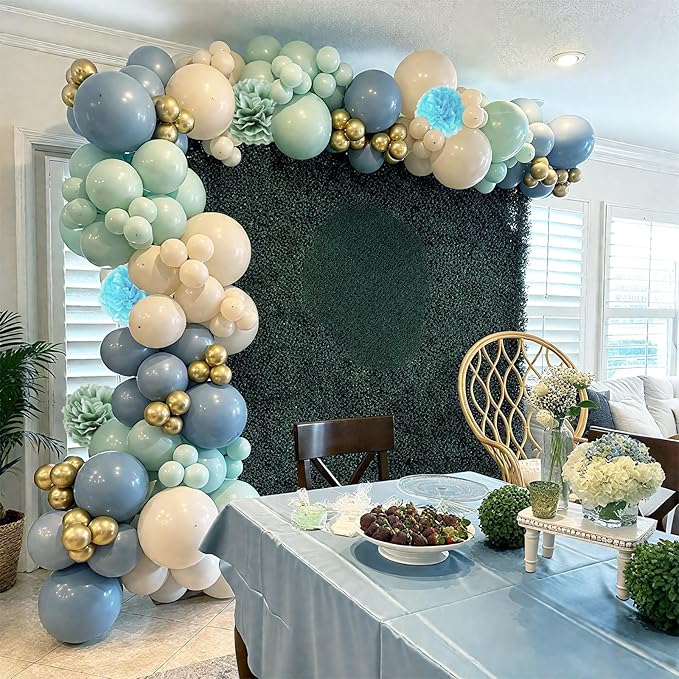 Dusty Green Blue Balloons, 12 Inch Slate Fog Blue Pastel Green White Sand Beige Balloons for Boys Baby Shower Birthday Boho Bridal Wedding Party Supplies