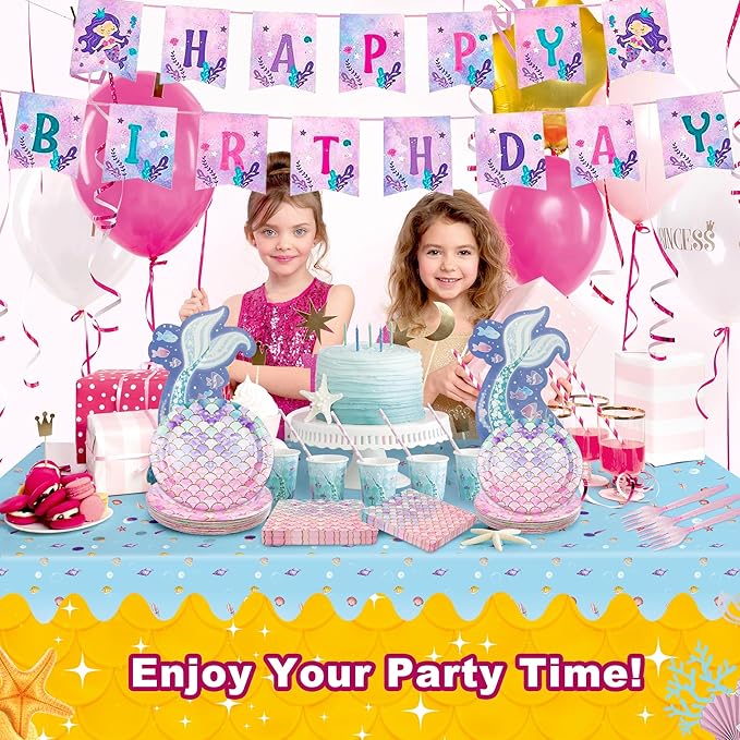 120 Pieces Mermaid Scale Birthday Party Tableware Set - Includes Plates, Napkins, Forks - Ocean Themed Decorations for Girls Party - Ideal for 30 People